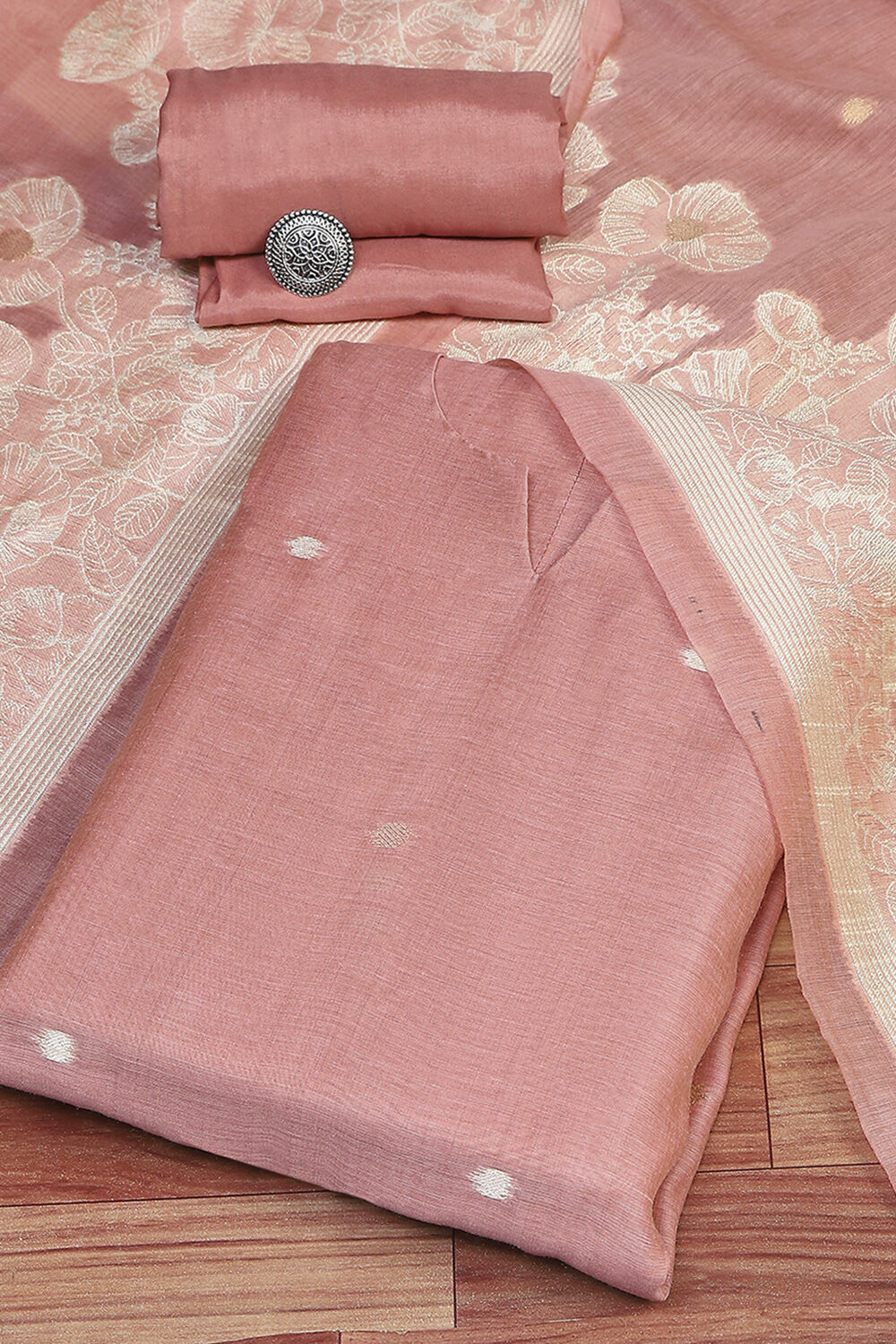 Mauve Chanderi  Unstitched Suit Set image number 0