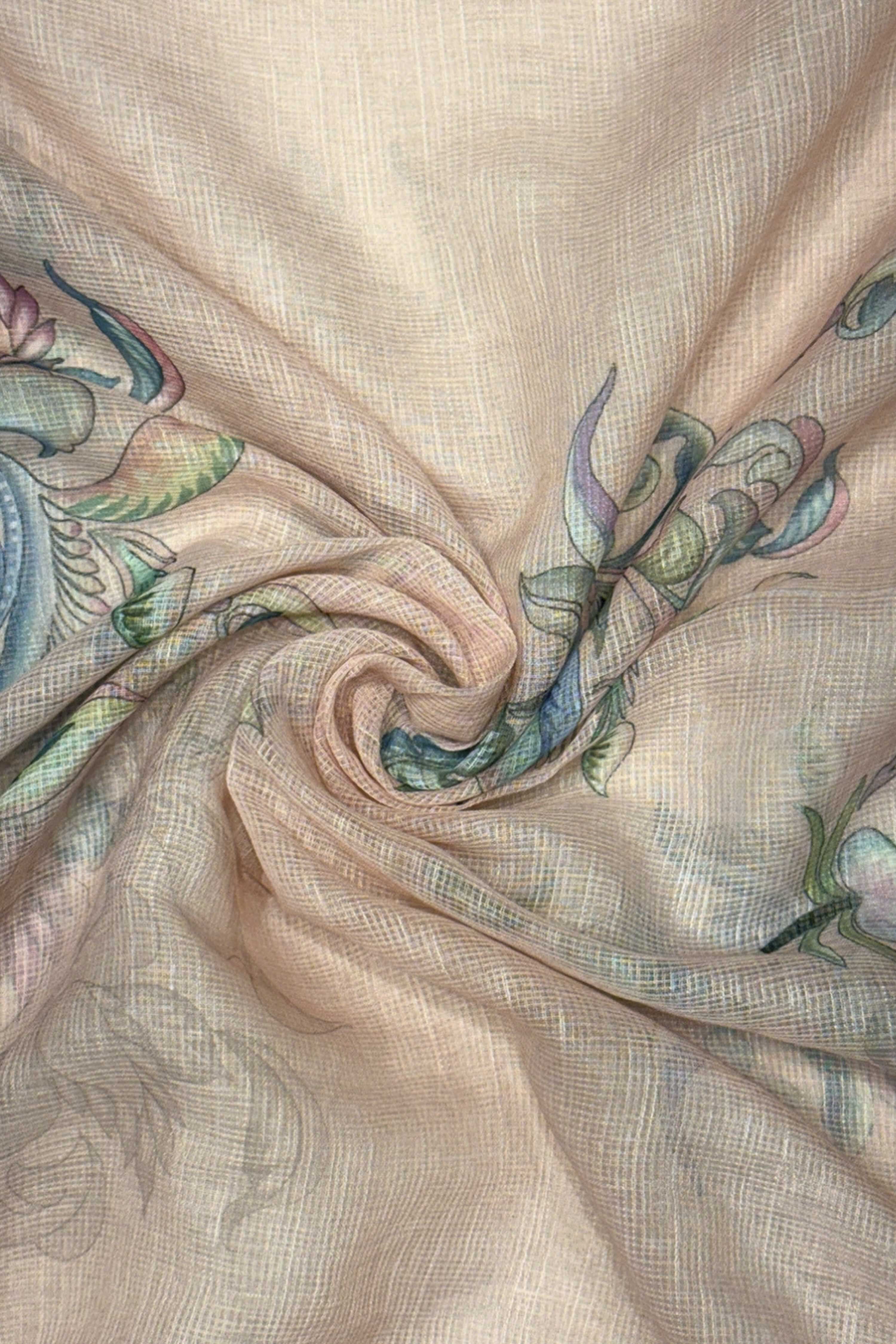 Peach Cotton Printed Unstitched Suit Set image number 2