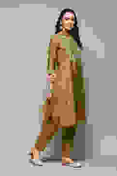 Lime Green Rayon Straight Embroidery Kurta Slim Pant Suit Set image number 6