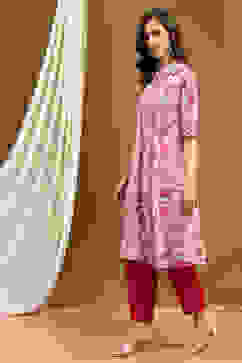 Cream Polyester Straight Kurta image number 2