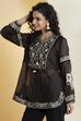 Black Cotton Silk Floral Embroidered Kurti image number 3