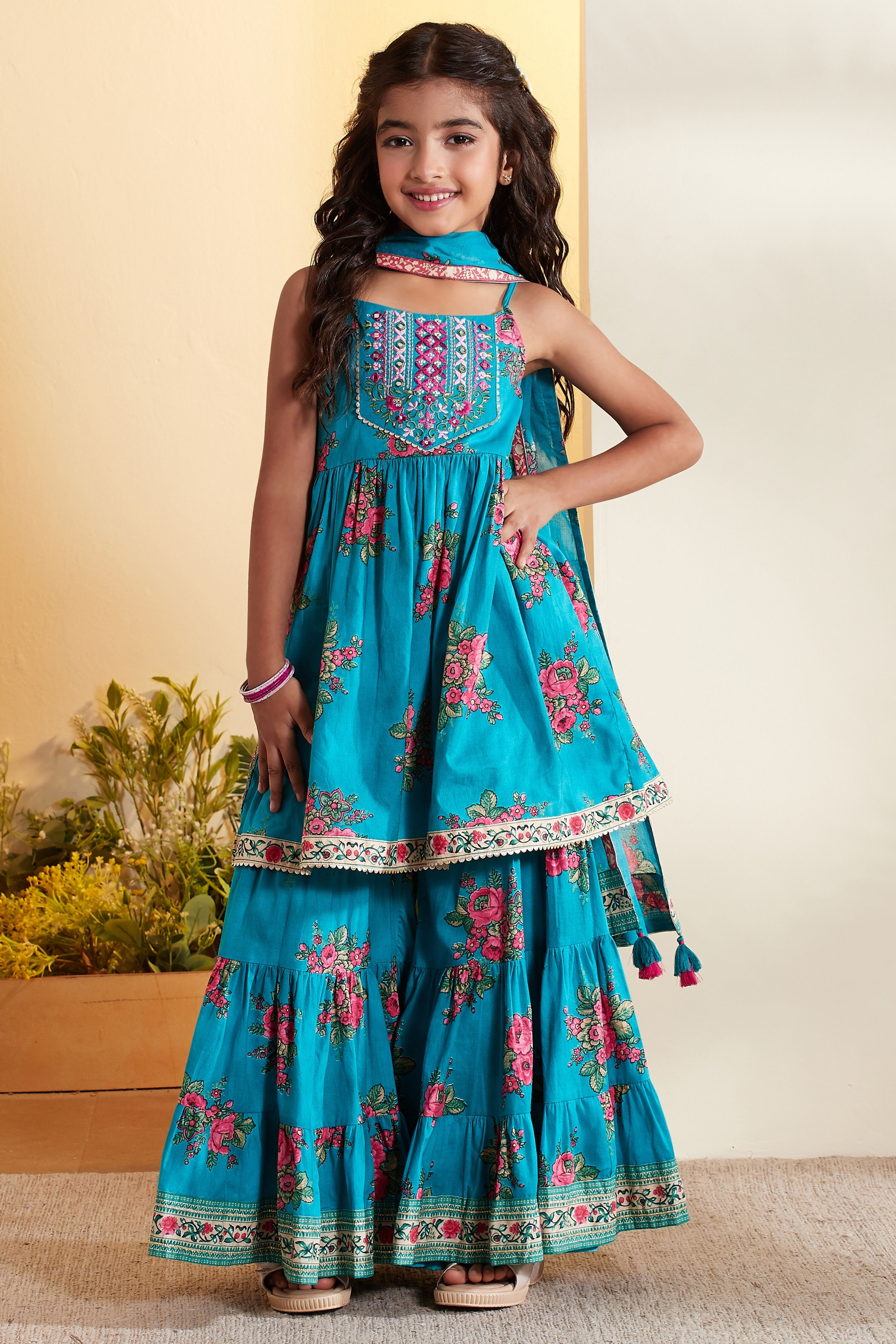Blue Cotton Peplum Suit Set image number 0