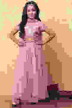 Pink Poly Chanderi Floral Festive Flared Lehenga Set image number 6