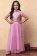 Pink Poly Chanderi Floral Festive Flared Lehenga Set image number 6