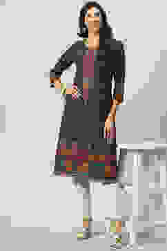 Black LIVA Straight Printed Kurta image number 5