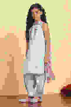 Sky Blue Polyester Straight Solid Suit Set image number 3