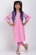 Pink Cotton Yarndyed A-Line Kurta Leggings Set image number 2