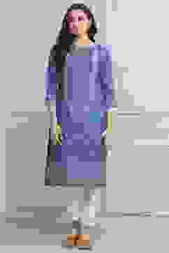 Royal Blue Rayon Straight Printed Kurta image number 5