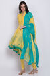 Yellow Cotton Asymmetric Kurta Churidar Suit Set image number 2