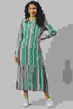 Blue Rayon Flared Printed Dress image number 5