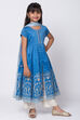 Blue Poly Cotton Front Open Straight Kurta Palazzo Suit Set image number 0