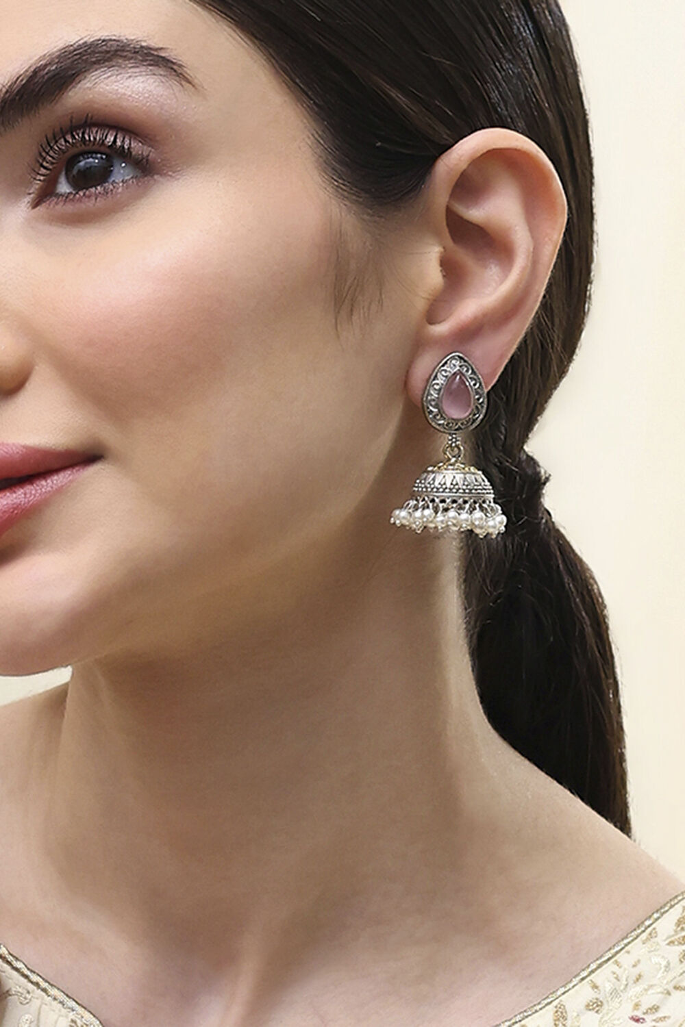 Light Pink Oxidised Jhumkas image number 1