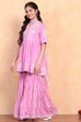 Pink Cotton Peplum Suit Set image number 3