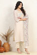 Cream Linen Blend Unstitched Suit Set image number 6