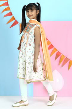 Off White Kalidar Rayon Kurta Churidar Suit Set image number 3