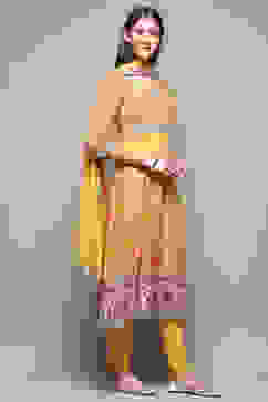 Yellow Rayon Anarkali Kurta Churidar Suit Set image number 6