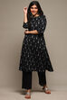 Black Cotton IKAT Flared Yarndyed Kurta image number 0
