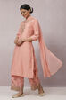 Peach Art Silk Straight Kurta Palazzo Suit Set image number 4