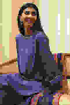 Blue Printed Asymmetric Suit Set image number 0