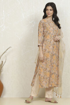 Yellow Cotton Digital Print Unstitched Suit Set image number 6