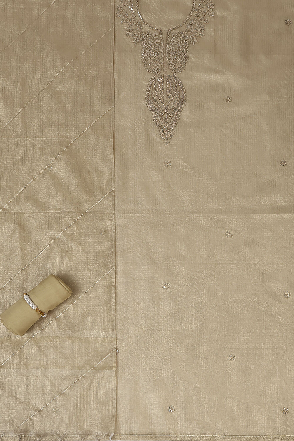 Peach-Toned Tissue Embroidered Unstitched Suit Set image number 1