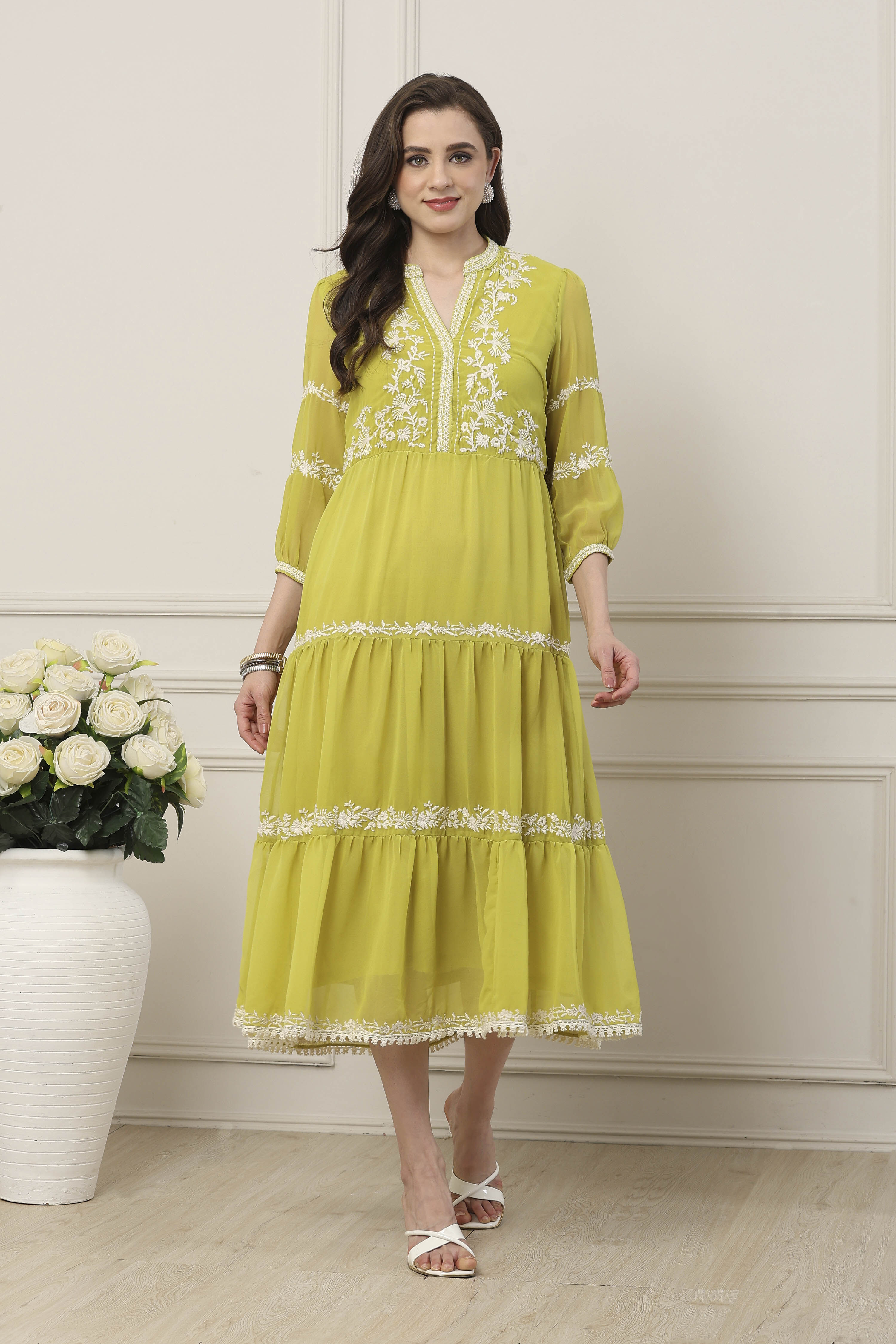 Lime Tiered Dress image number 0