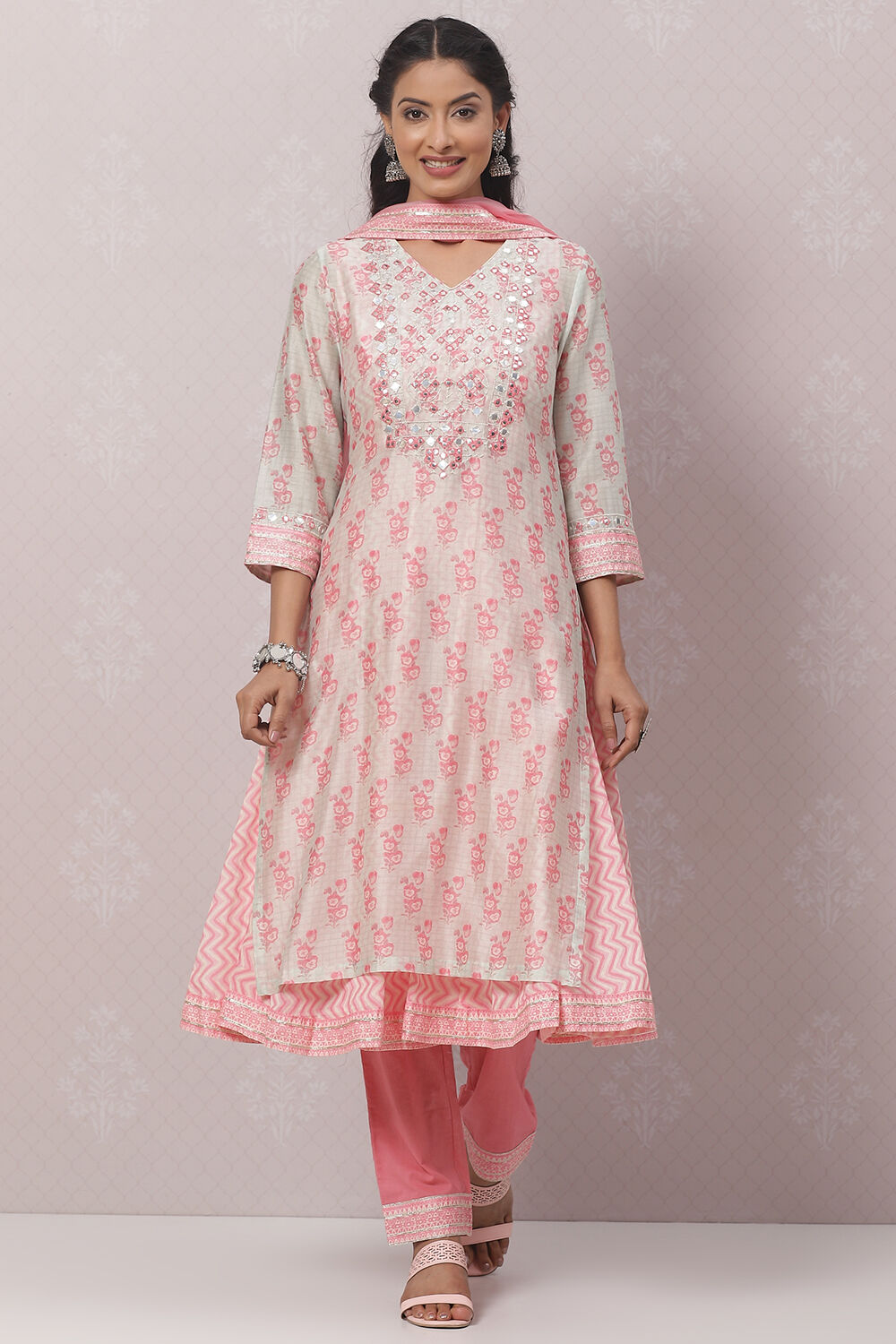 Powder Blue Cotton Double Layered Kurta Pant Suit Set image number 0