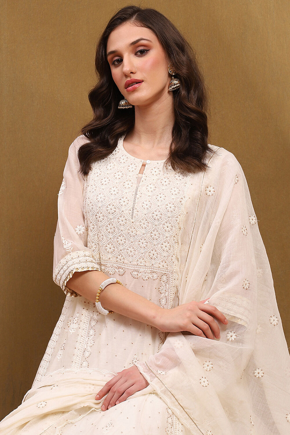 Powder Blue Silk Chanderi Embroidered Kalidar Suit Set image number 6