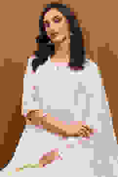 Off-White Silk Chanderi Embroidered Kalidar Suit Set image number 6