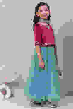 Maroon & Teal Viscose Straight Kurta Lehenga Suit Set image number 2