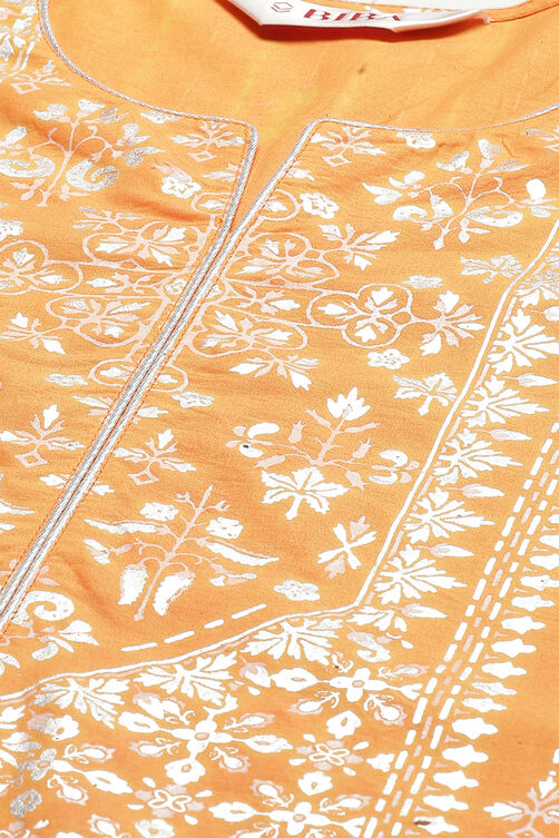 Orange Cotton Straight Kurta Palazzo Suit Set image number 1