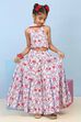 White Poly Chinon Printed Regular Suit Set