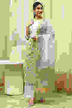 Lime Green Cotton Hand Block Print Unstitched Suit Set image number 1