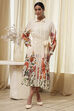 Beige Cotton Floral Shirt-Style Flared Dress image number 5