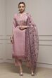 Pink Linen Blend Hand Embroidered Unstitched Suit Set image number 1