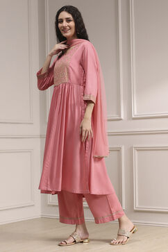 Peach-Colored Dyed Gathered Suit Set image number 3