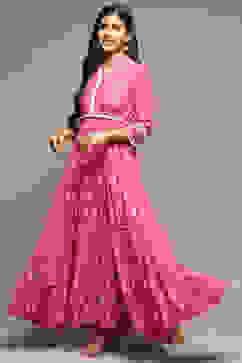 Pink Cotton Tiered Dress Embroidered Dress image number 2