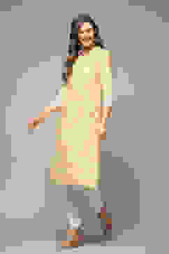 Yellow Viscose Straight Printed Kurta image number 0