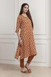 Rust Cotton Ikat Printed A-Line Kurta image number 4