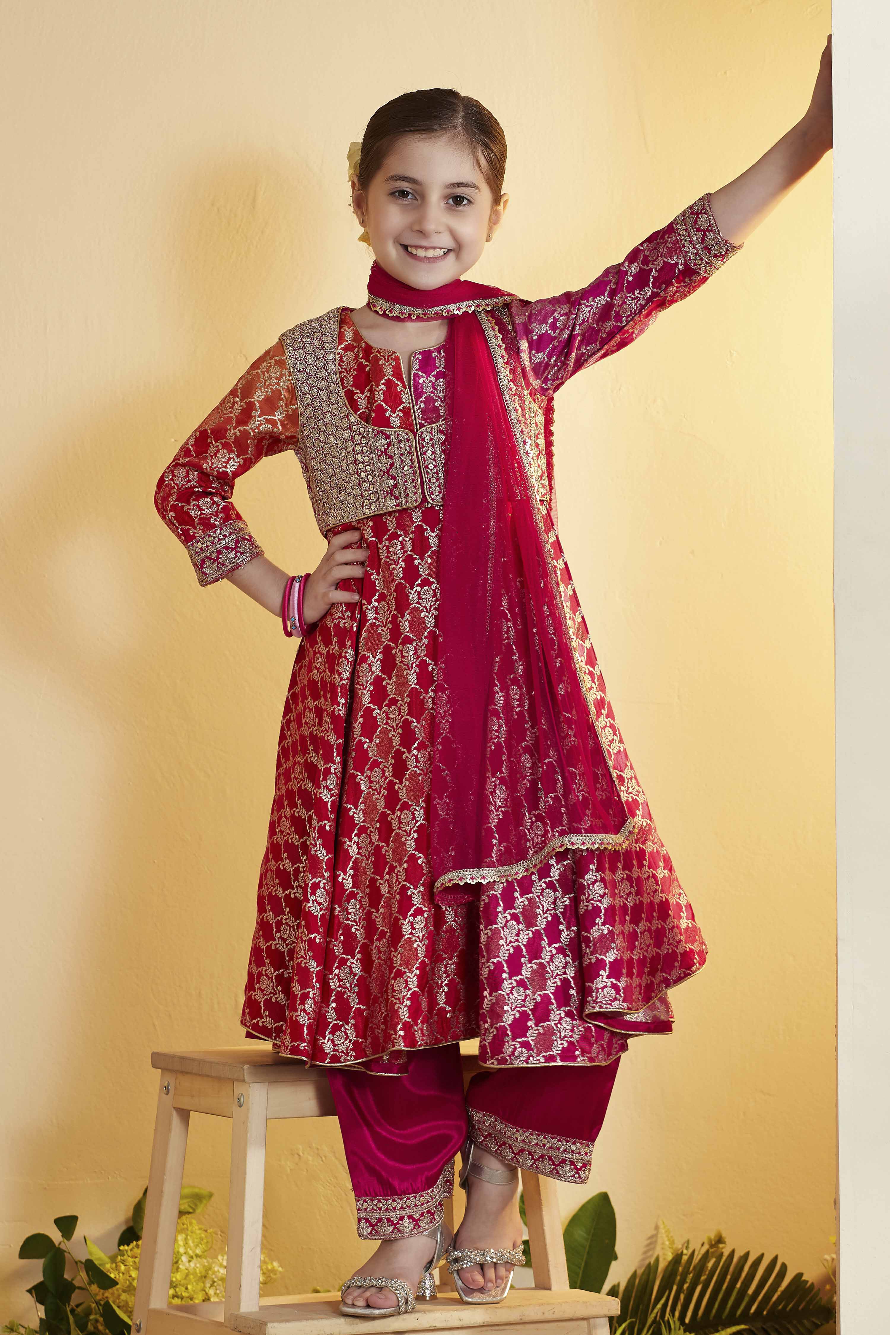 Pink Viscose Rayon Anarkali Suit Set image number 0