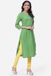 Blue Cotton A-Line Printed Kurta image number 3