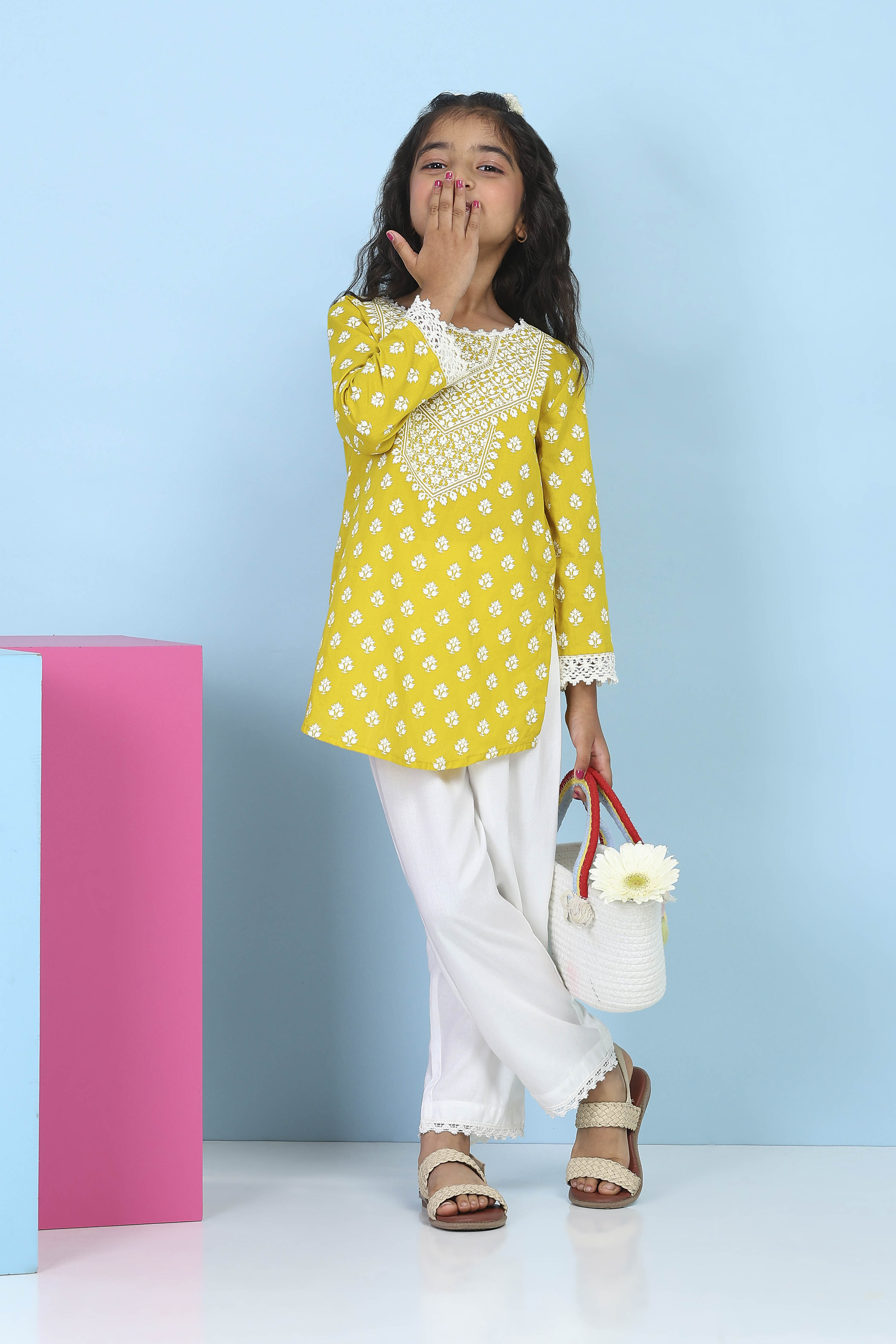 Yellow Cotton Printed Straight Suit Set image number 0