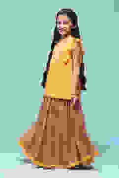 Orange Cotton Straight Printed Kurta Skirt Suit Set image number 3