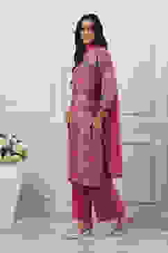 Pink Cotton Blend Straight Suit Set image number 4