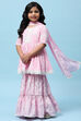 Pink Cotton Floral Printed Gathered Peplum Suit Set image number 0
