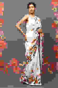 Rohit Bal Off White Cotton Blend Saree image number 3