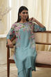 Blue Floral Straight Kurta Set image number 7