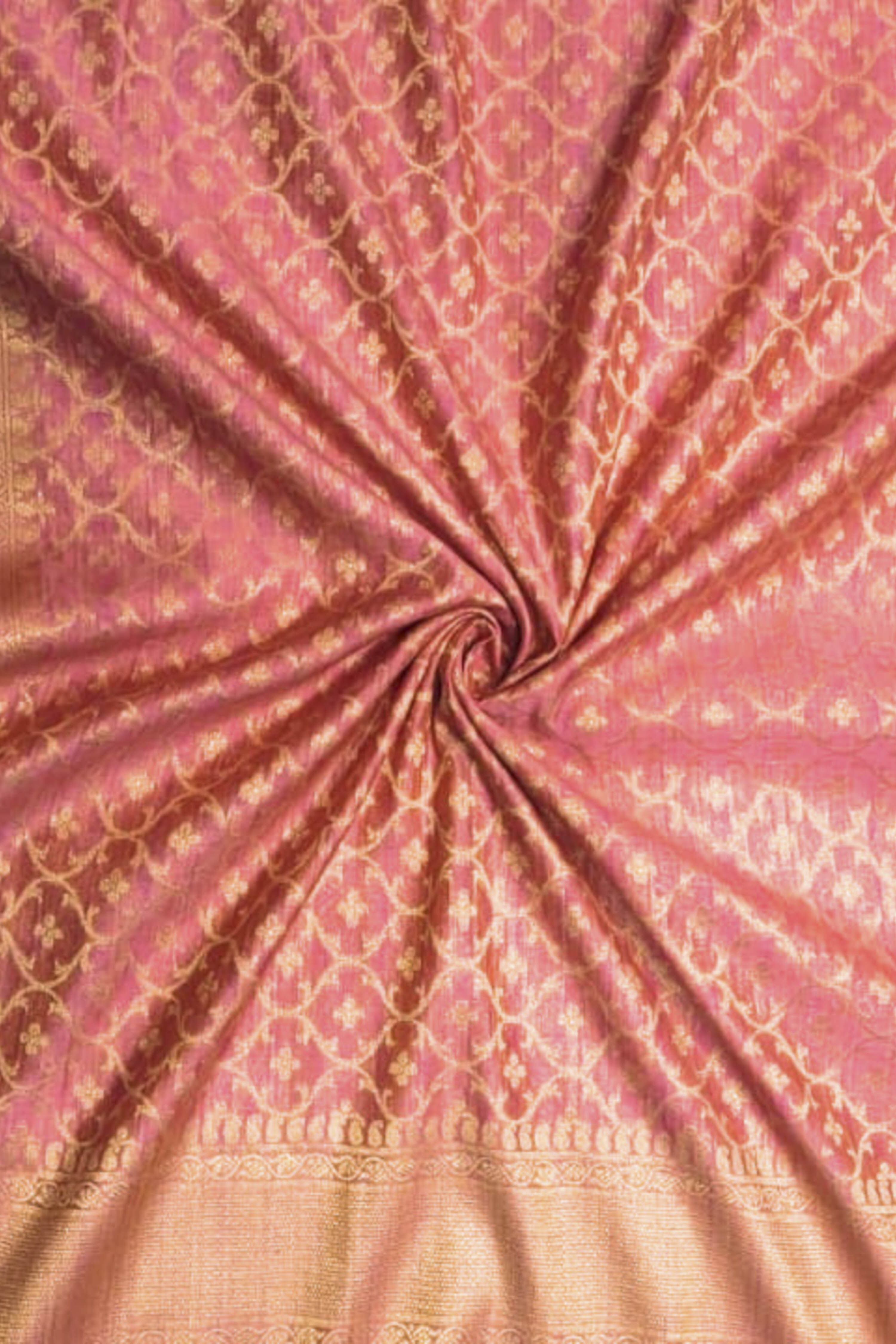 Pink Chanderi Silk Printed Unstitched Suit Set image number 3