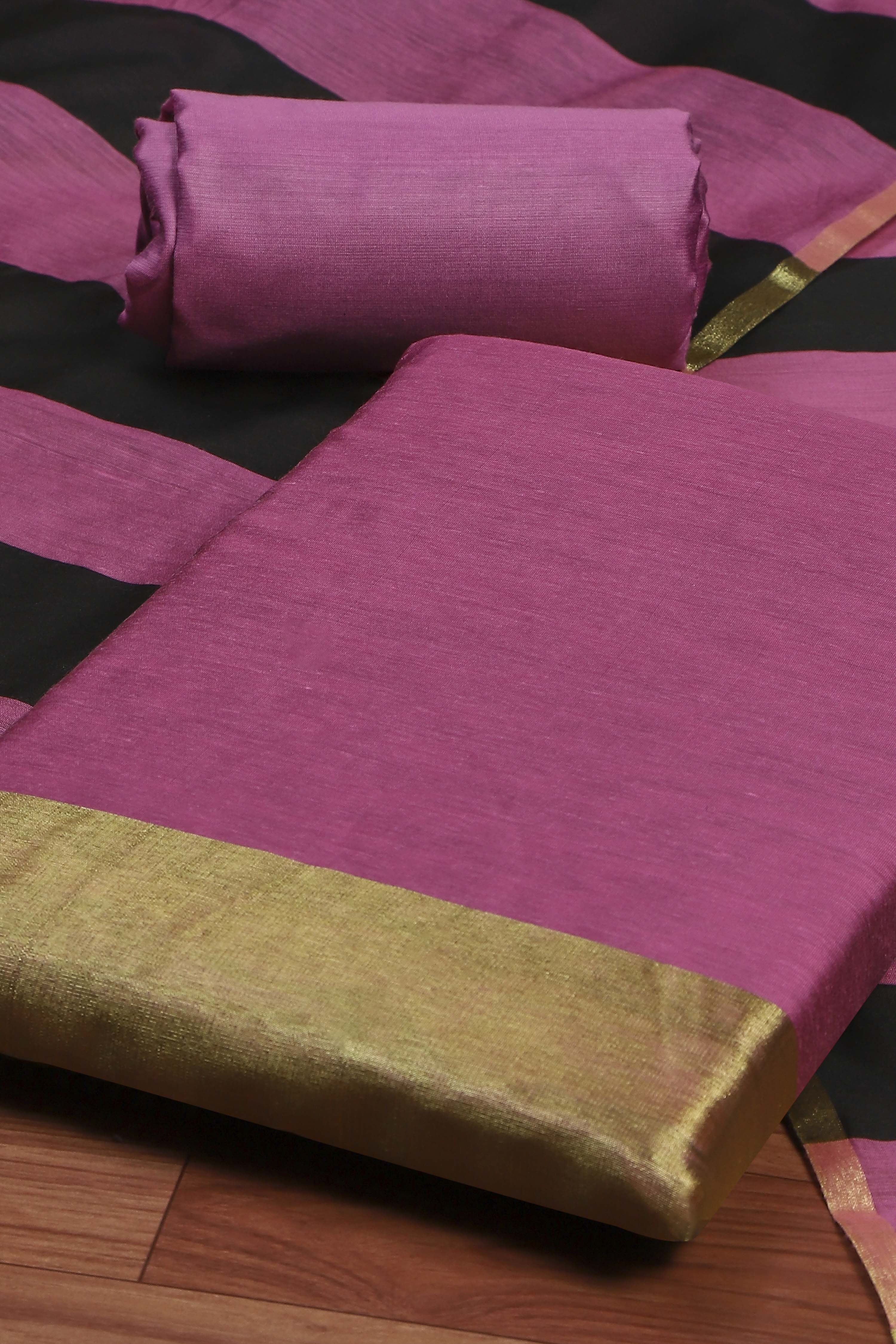 Onion Pink Cotton Unstitched Suit Set image number 1