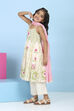 Off White & Green Cotton Floral Printed Anarkali Suit Set image number 3